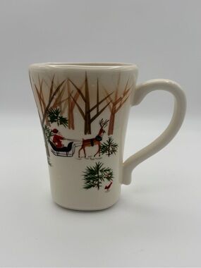 Hallmark Hand Painted Santa Reindeer Tall Christmas Mug Cardinals